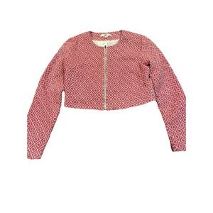 Vtg Ya Los Angeles Red Geometric Pattern Cropped Jacket Quiet Luxury